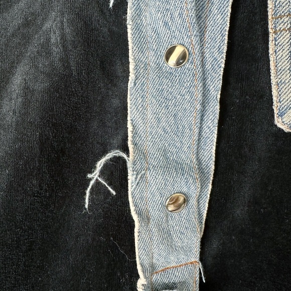 Vintage Black Velour Denim Top Western Snaps Indie Grunge Reworked Style - Picture 8 of 12